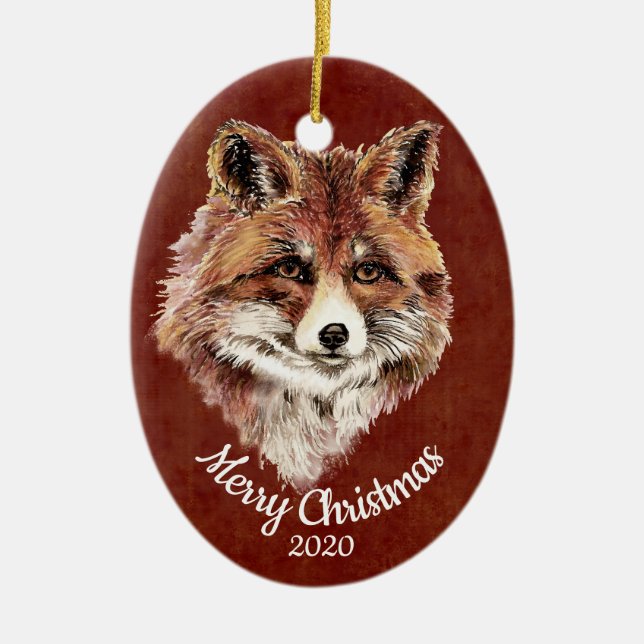 Ornement En Céramique Aquarelle Red Fox Animal Custom Dat Noël (Devant)