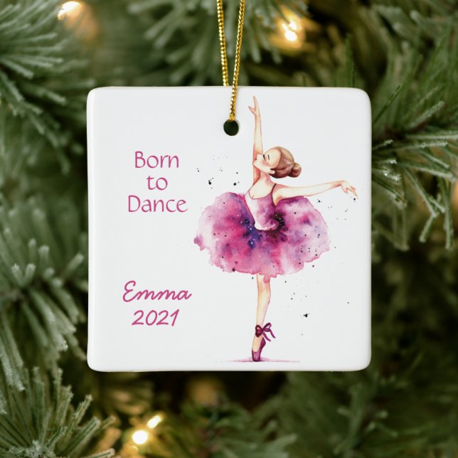 Ornement En Céramique Aquarelle rose Ballerina (Arbre)