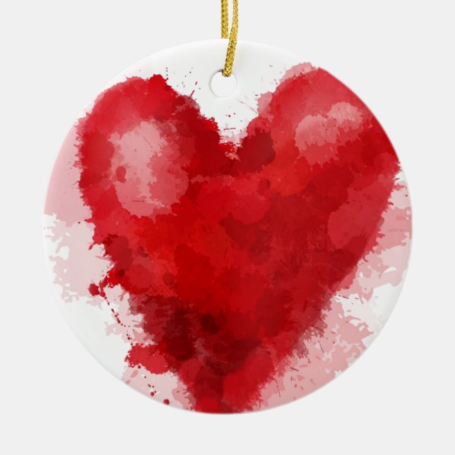 Ornement En Céramique Aquarelle rouge coeur gothique fille valentine (Devant)