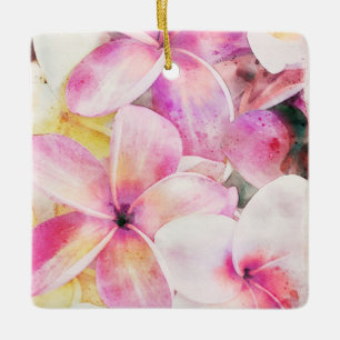 Ornement En Céramique Aquarelle tropicale de la plumeria d'Hawaï