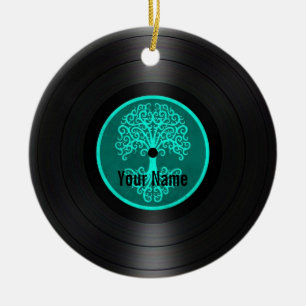 Ornement En Céramique Arbre bleu turquoise de disque vinyle personnalis