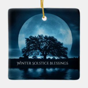 Ornement En Céramique Arbre de chêne et lune Bénédictions du solstice d'