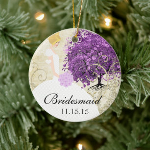 Ornement En Céramique Arbre de mariage radiant violet cœur feuille
