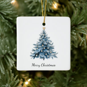 Ornement En Céramique Arbre de Noël bleu hiver Gold Star