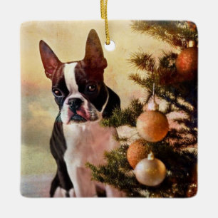 Ornement En Céramique Arbre de Noël Boston Terrier