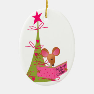 Ornement En Céramique Arbre de Noël et souris de lecture