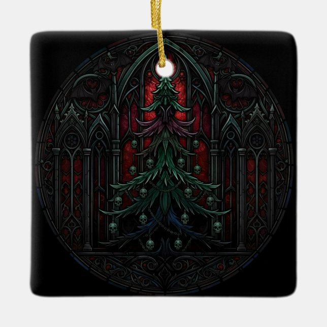 Ornement En Céramique Arbre de Noël gothique crânes  (Devant)