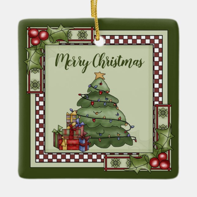 Ornement En Céramique Arbre de Noël personnalisé, Cadeaux Joyeux Noël (Devant)