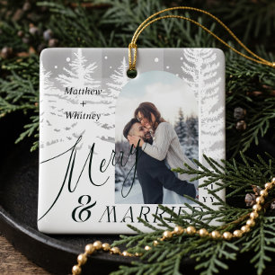 Ornement En Céramique Arbre de Noël pin gris carreaux premier Noël marié