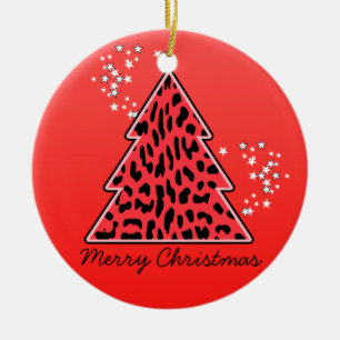 Ornement En Céramique Arbre de Noël Red Leopard Cheetah