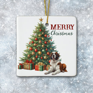 Ornement En Céramique Arbre de Noël Saint Bernard Dog