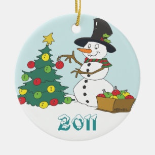 Ornement En Céramique Arbre de règlage de bonhomme de neige