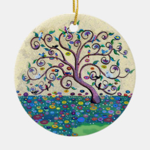 Ornement En Céramique Arbre de vie avec oiseaux