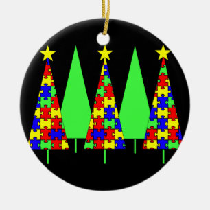 Ornement En Céramique Arbres de Noël de puzzle - sensibilisation sur