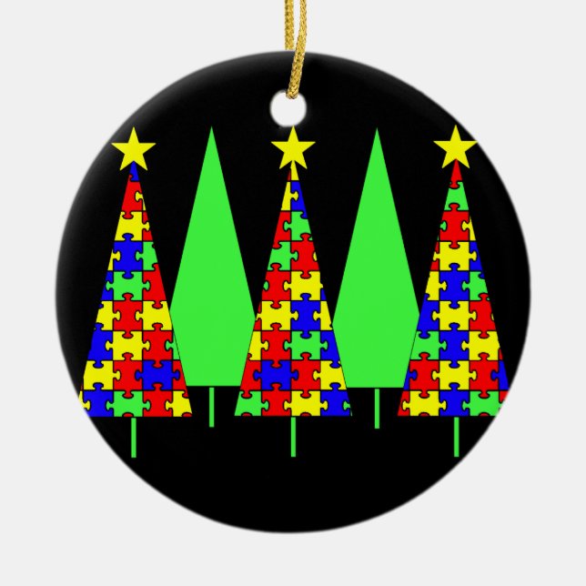 Ornement En Céramique Arbres de Noël de puzzle - sensibilisation sur (Devant)