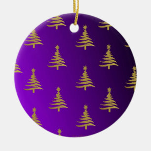 Ornement En Céramique Arbres de Noël Gold sur violet