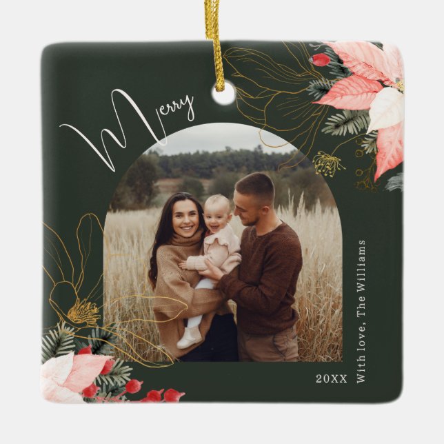 Ornement En Céramique Arc Floral d'hiver Joyeux Noël (Devant)