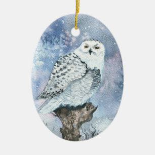 Ornement En Céramique Art animalier de la chouette blanche