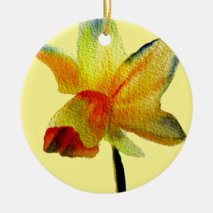 Ornement En Céramique Art aquarelle Jonquille jaune Fleur de printemps