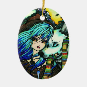 Ornement En Céramique Art de fille de neige de loup de vampire d'hiver