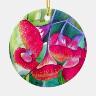 Ornement En Céramique Art de l'aquarelle australienne à fleurs rouges