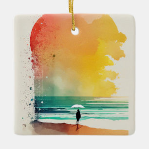 Ornement En Céramique Art de plage abstrait Marcher dans les vagues