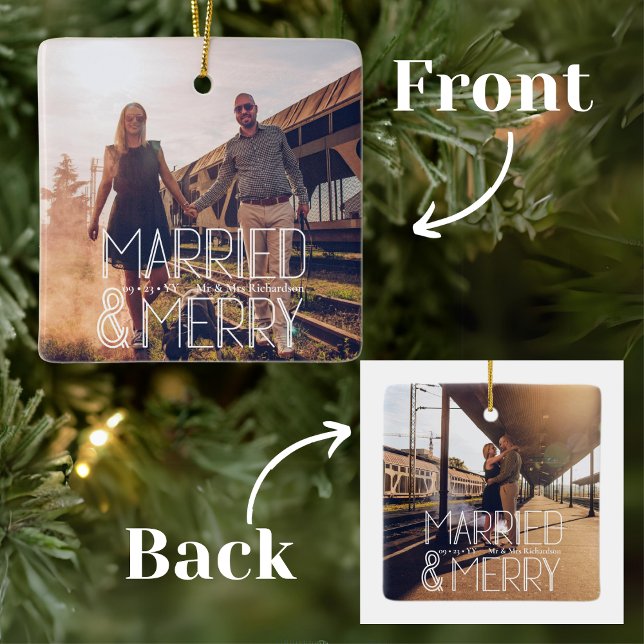 Ornement En Céramique Art Déco moderne marié & joyeux mariés (Créateur téléchargé)