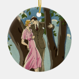 Ornement En Céramique Art Déco vintage Amour et Romance Jeunes mariés Co