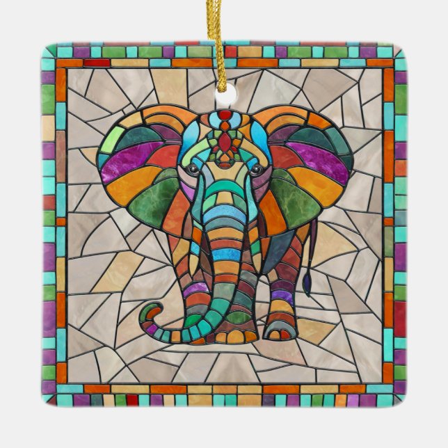 Ornement En Céramique Art mignon de mosaïque d'éléphant coloré (Devant)