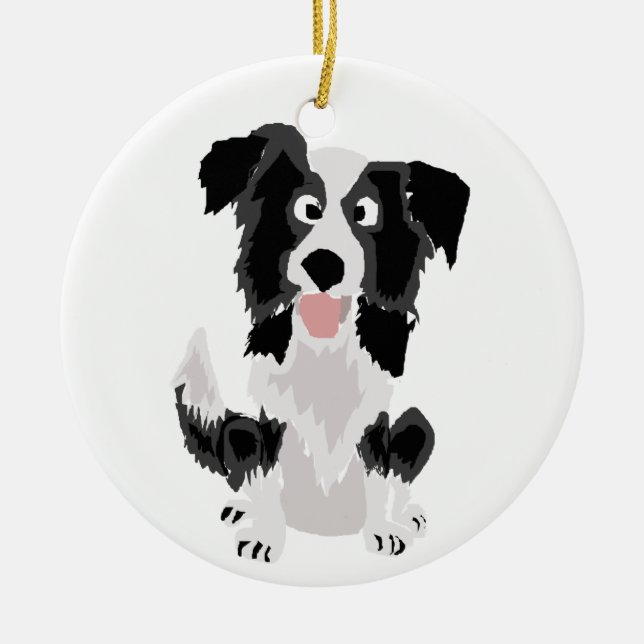Ornement En Céramique Art mignon d'original de border collie (Devant)