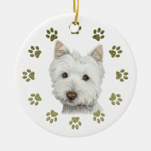 Ornement En Céramique Art mignon et pattes de chien de Westie
