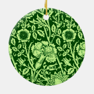 Ornement En Céramique Art Nouveau Carnation Damask, Forest Green