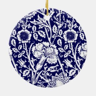 Ornement En Céramique Art Nouveau Carnation Damask, Navy et Blanc