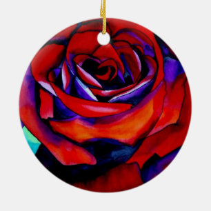 Ornement En Céramique Art original rose de la passion rouge