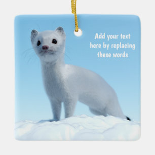 Ornement En Céramique Art personnalisé d'animal d'hiver en hermine blanc