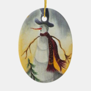 Ornement En Céramique Art populaire primitif Snowman