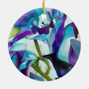 Ornement En Céramique Art pourpre d'aquarelle de fleur d'orchidée de