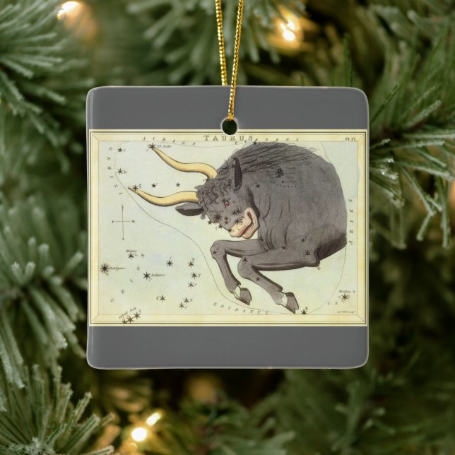 Ornement En Céramique Astrologie Zodiaque vintage Taurus Bull Constellat (Arbre)