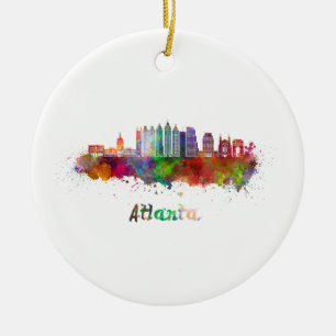 Ornement En Céramique Atlanta V2 skyline in watercolor
