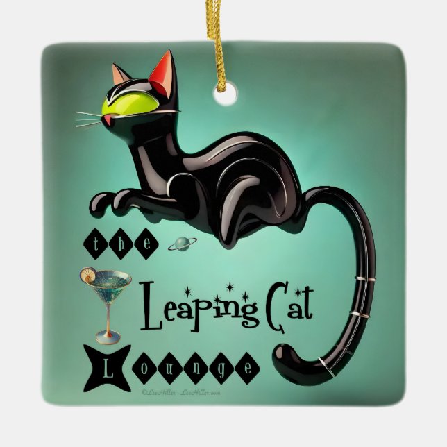 Ornement En Céramique Atomique Futuriste Le Leaping Cat Lounge (Devant)