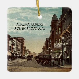 Ornement En Céramique Aurora Illinois South Broadway WATERCOLOR Art 1920
