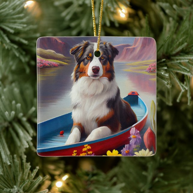 Ornement En Céramique Australian Shepherd on Paddle : Une aventure Pitto (Arbre)