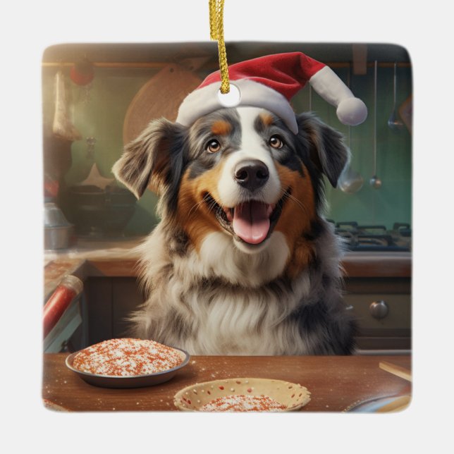 Ornement En Céramique Australie Berger Noël Cookies vacances (Devant)