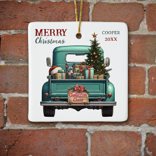 Ornement En Céramique Australie Kelpie Chien Retro Truck Noël