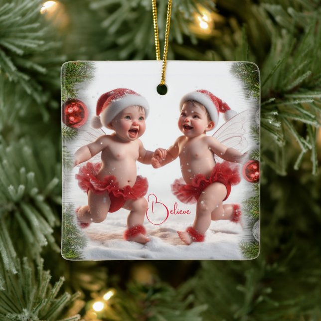 Ornement En Céramique Baby Christmas Fairies Christmas Card (Arbre)