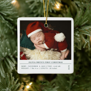 Ornement En Céramique Baby First Christmas Birth Stats Faire-part