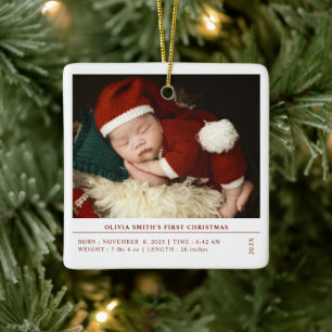 Ornement En Céramique Baby First Christmas Birth Stats Faire-part