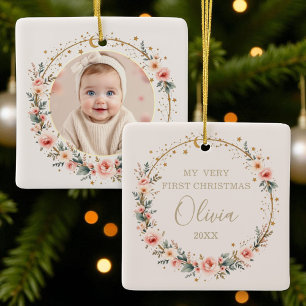 Ornement En Céramique Baby First Christmas Celestial Stars Moon Photo