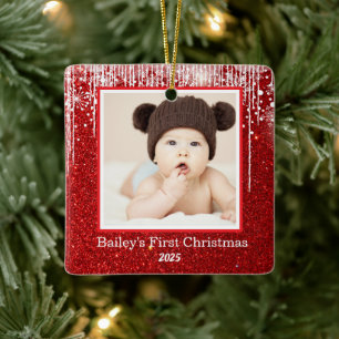 Ornement En Céramique Baby First Christmas Nom photo