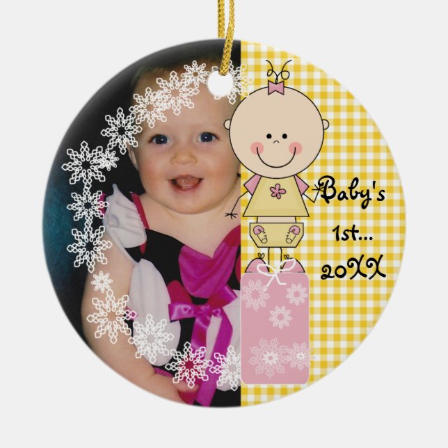 Ornement En Céramique Baby Girl 1er Noël Ornament personnalisé (Devant)